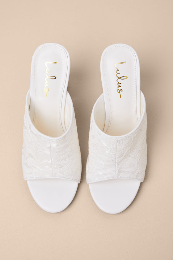 Callixta White Lace High Heel Slide Sandals