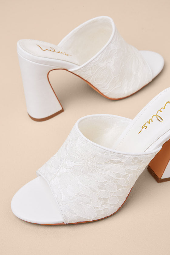 Callixta White Lace High Heel Slide Sandals