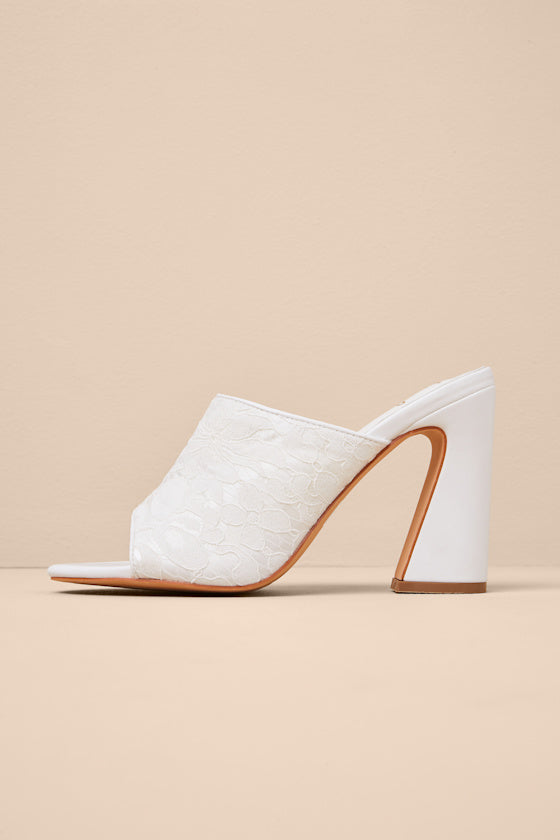 Callixta White Lace High Heel Slide Sandals