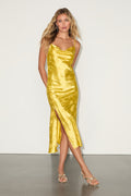 All About You Yellow Floral Jacquard Satin Midi Dress