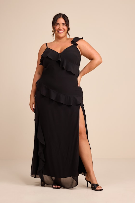 Utterly Captivating Black Ruffled Sleeveless Maxi Dress