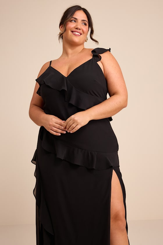 Utterly Captivating Black Ruffled Sleeveless Maxi Dress