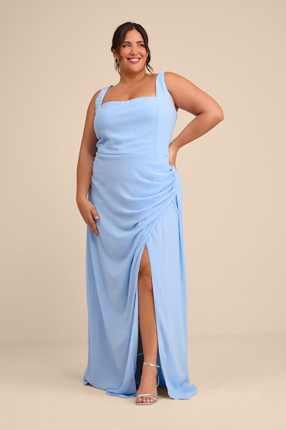 Glamorous Disposition Light Blue Ruched Maxi Dress