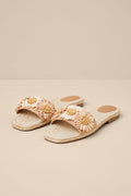 Botanical Gardens Vanilla Floral Raffia Slide Sandals