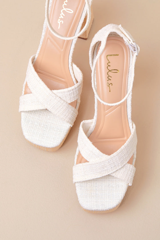Capitolla White Tweed Platform Ankle Strap Sandals