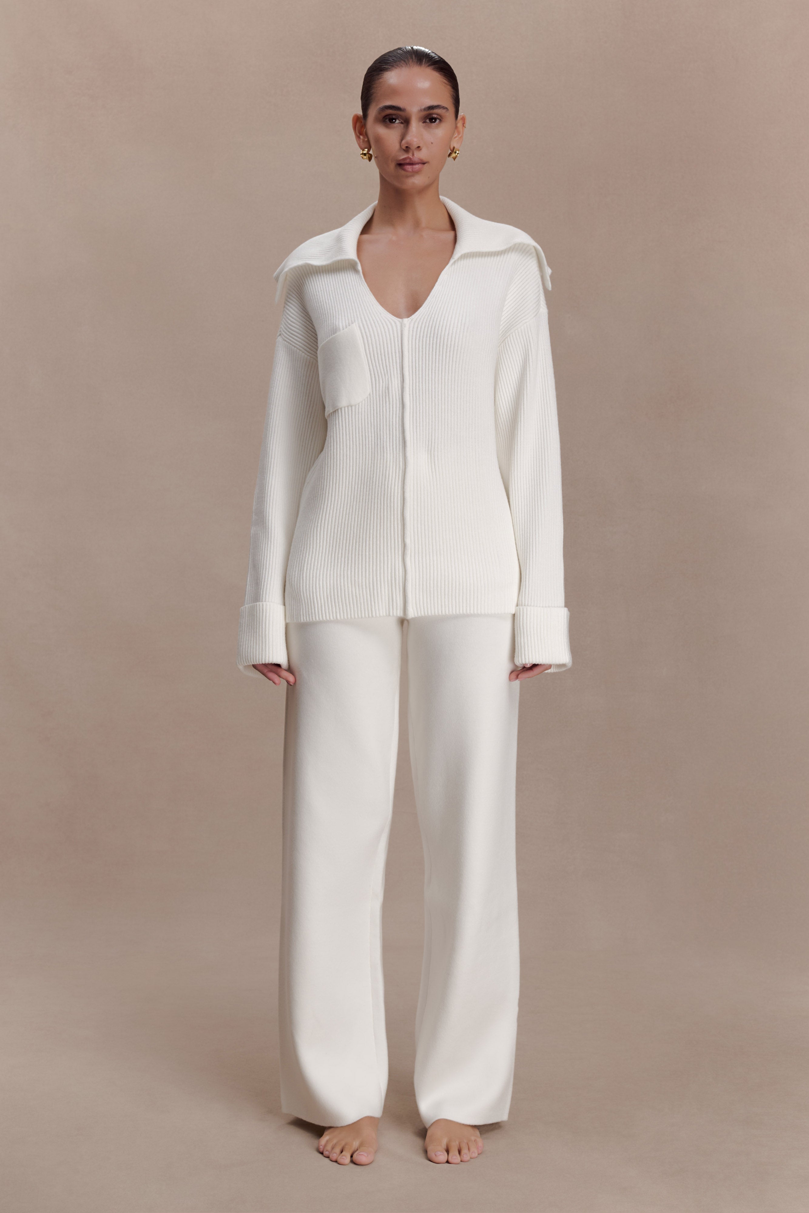 Bianka V Neck Knit Jumper - Off White