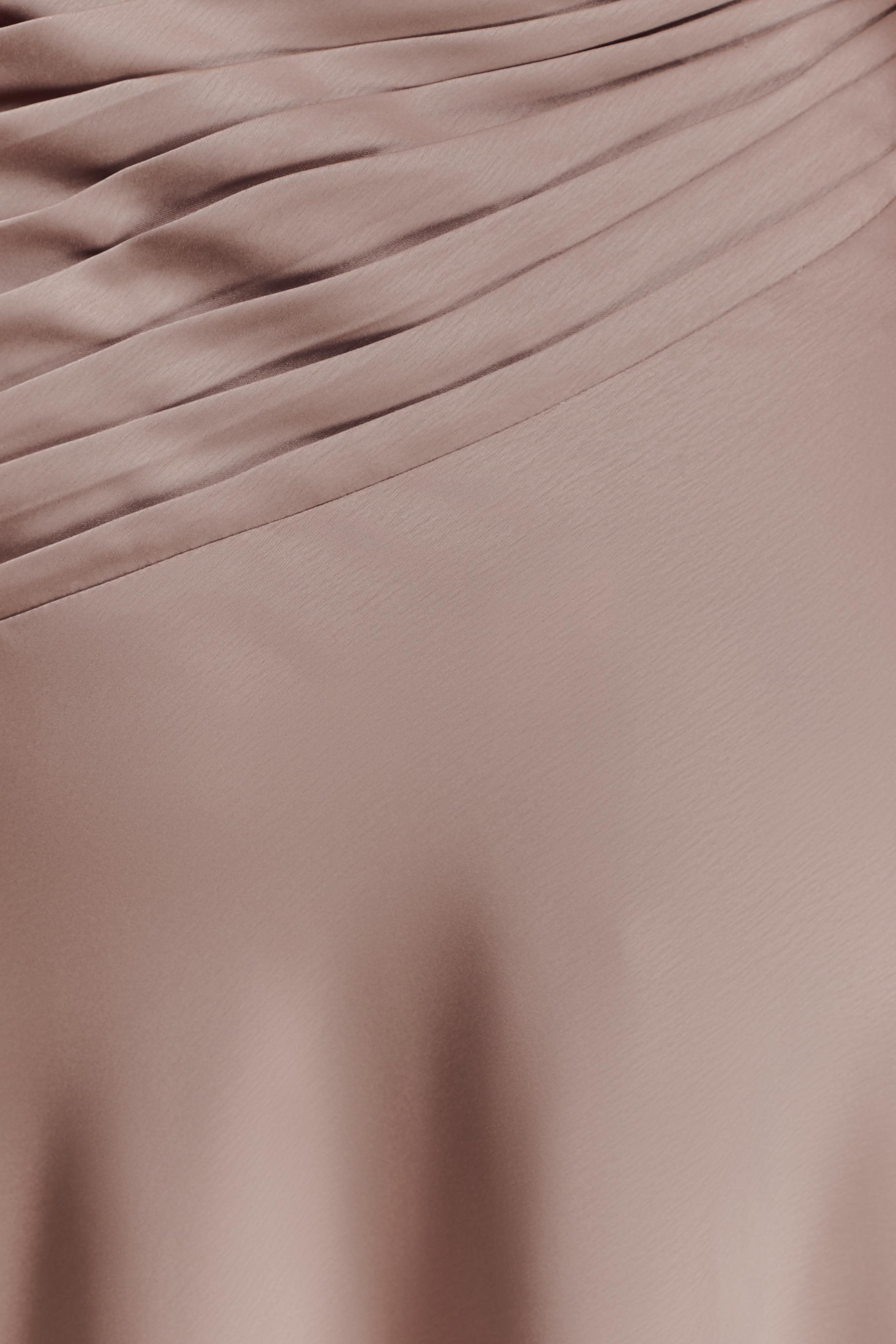 Lyla Asymmetrical Satin Maxi Dress - Bronze Taupe