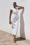Livia V Neck Linen Maxi Dress - White