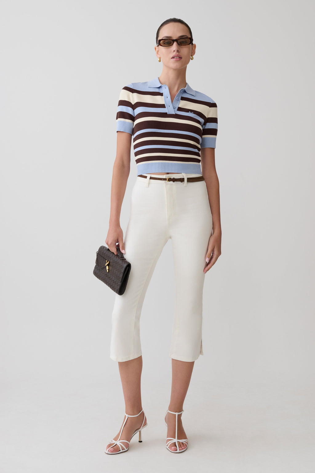 Philly Stripe Knit Button Up Top - Chocolate/Blue