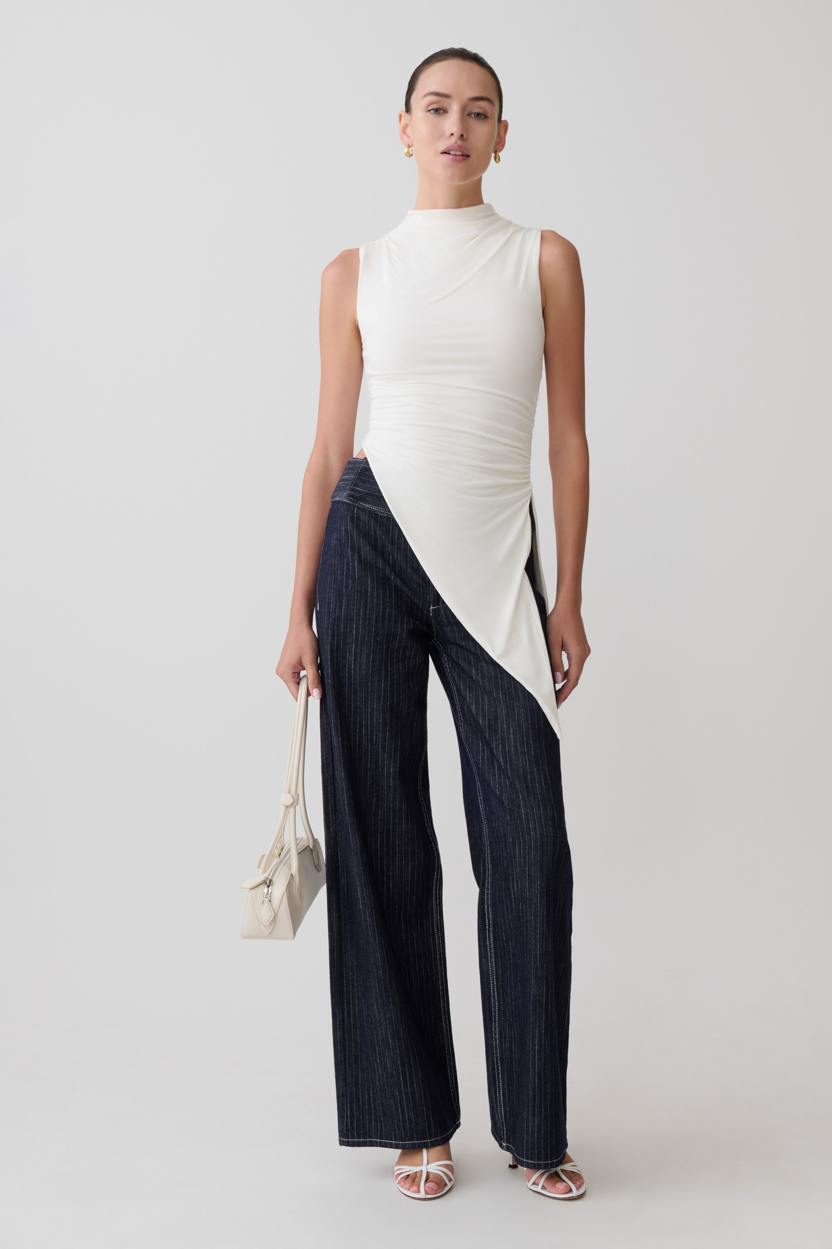 Suong High Neck Gathered Top - White