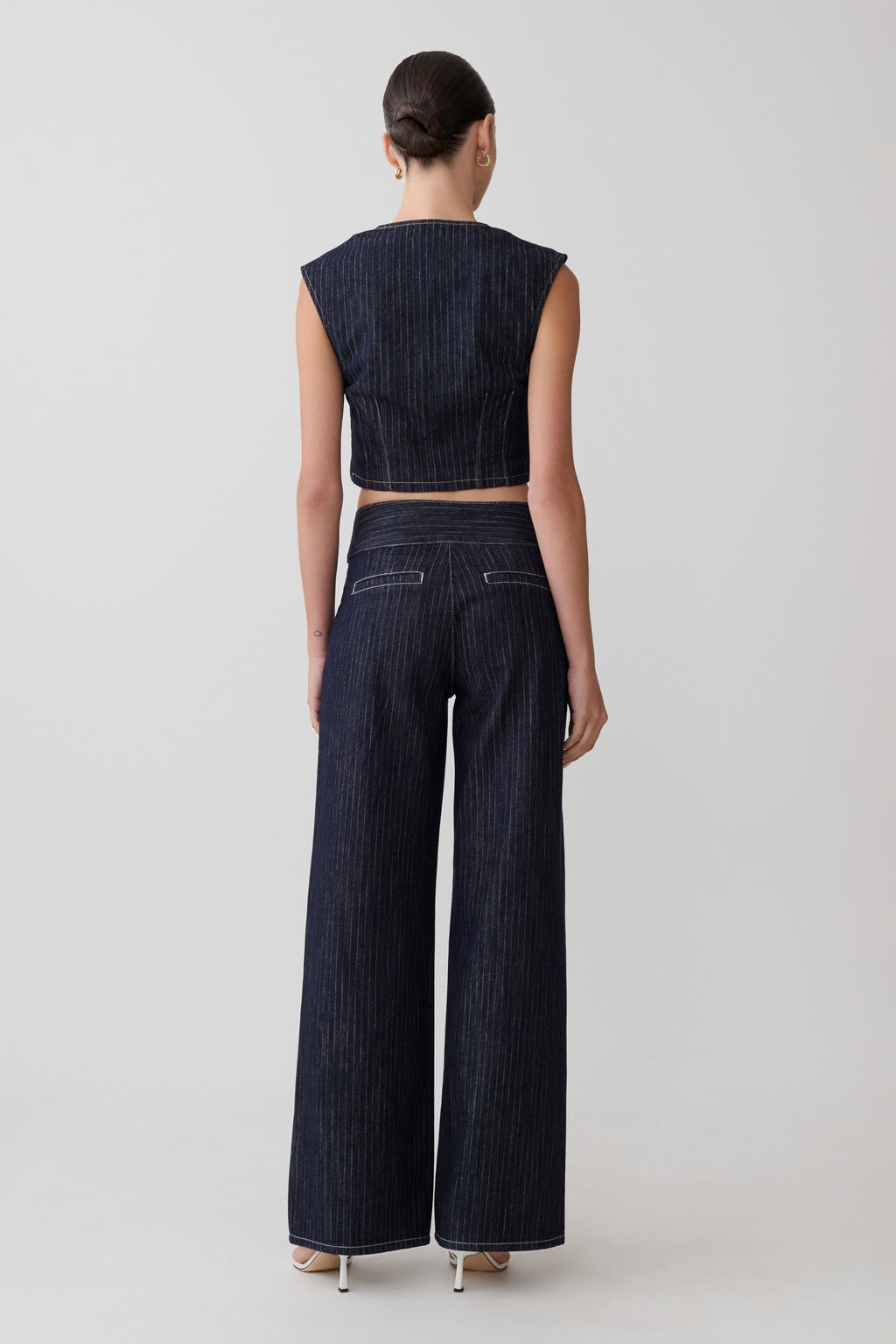 Loraine Sleeveless Denim Top - Indigo Pinstripe