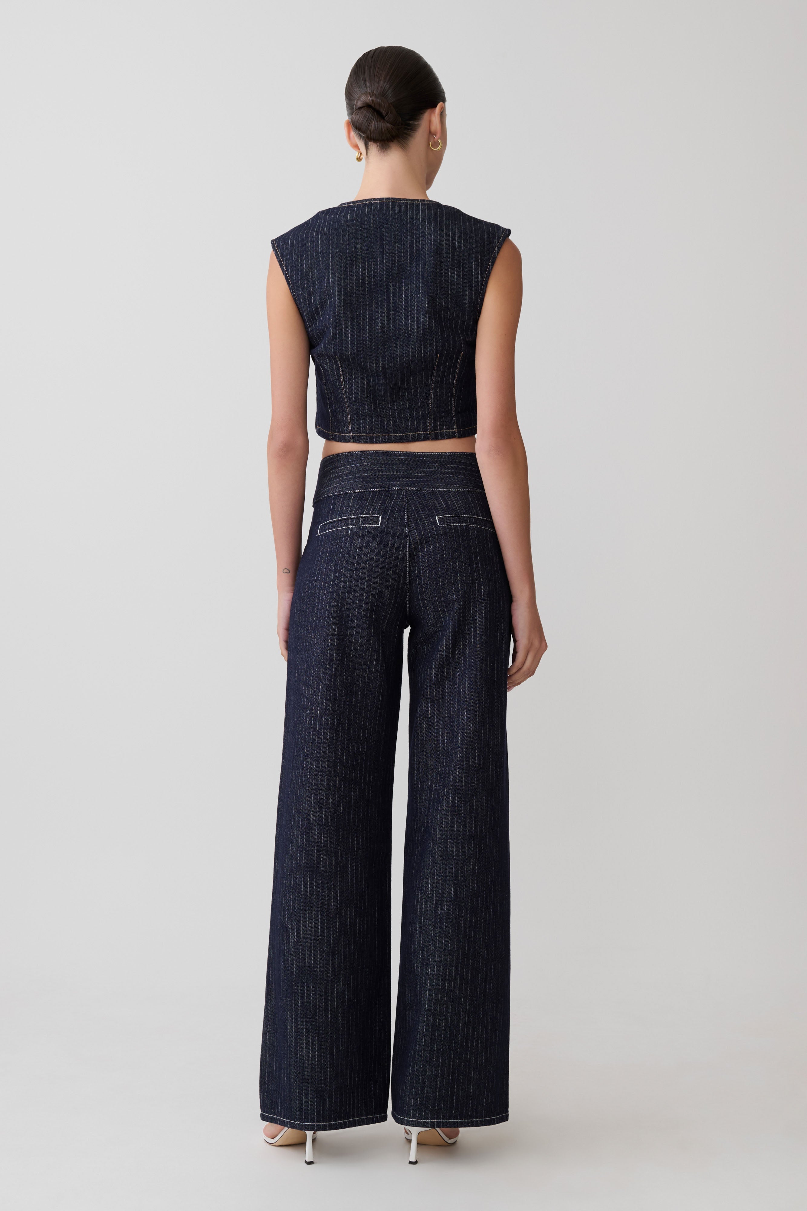 Loraine Sleeveless Denim Top - Indigo Pinstripe