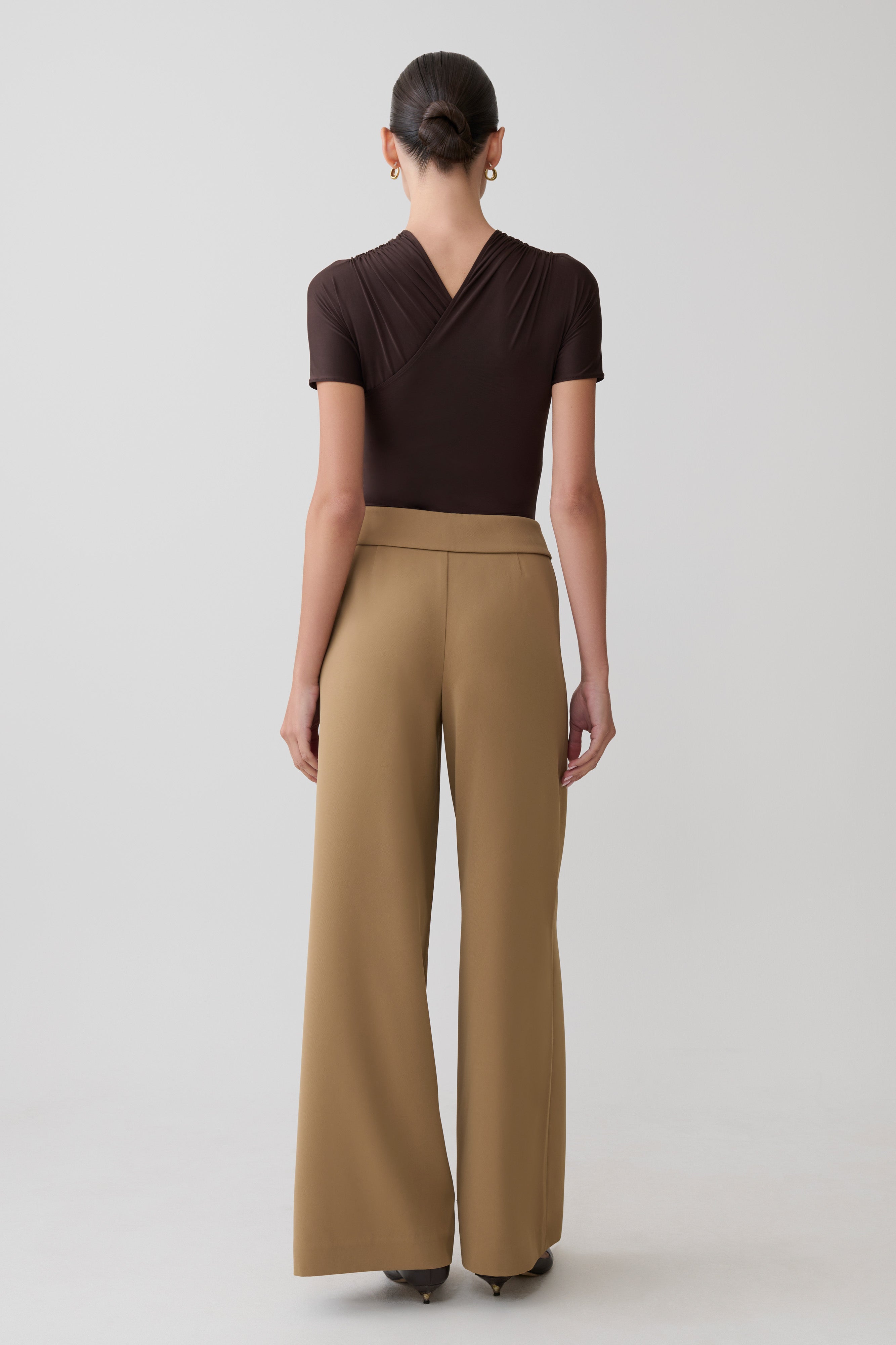 Junie Shortsleeve Cross-Over Bodysuit - Chocolate