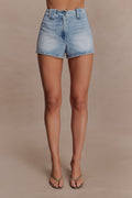 Erin Mid Rise Denim Shorts - Washed Light Blue