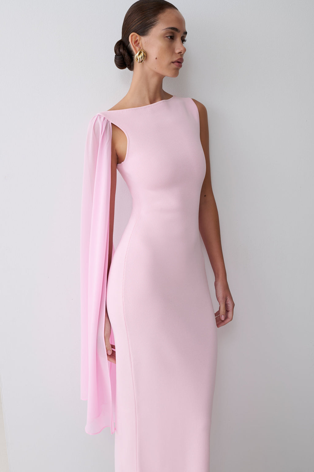 Farid Bandage Maxi Dress With Chiffon - Baby Pink