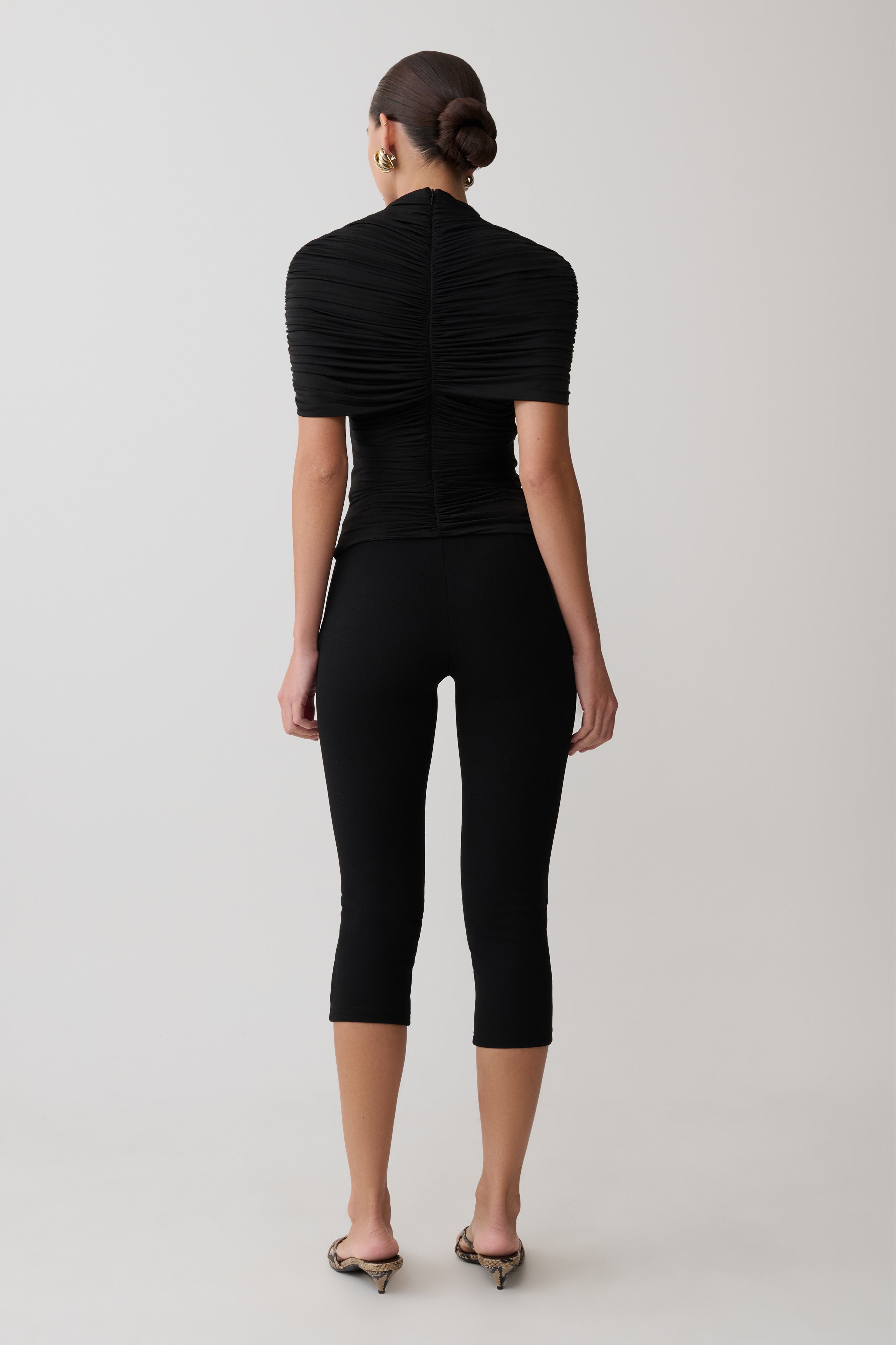 Linh Slinky High Neck Gathered Top - Black