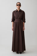 Isolde Long Sleeve Cotton Maxi Dress - Dark Chocolate