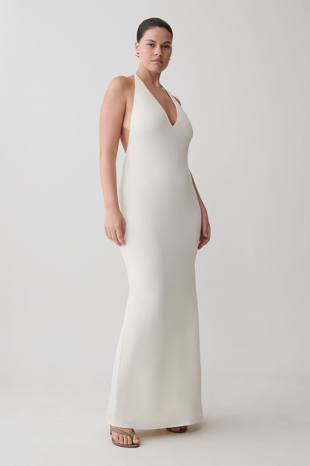 Hana Slinky Plunge Maxi Dress - Ivory