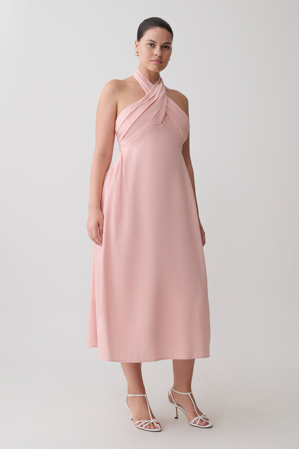 Rosie Linen Halter Midi Dress - Pink