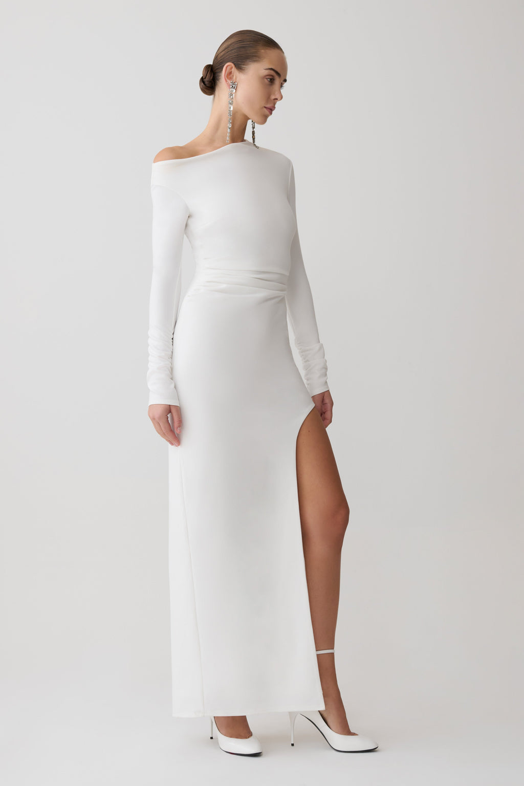 Thalyn Crepe Maxi Dress With Split - White