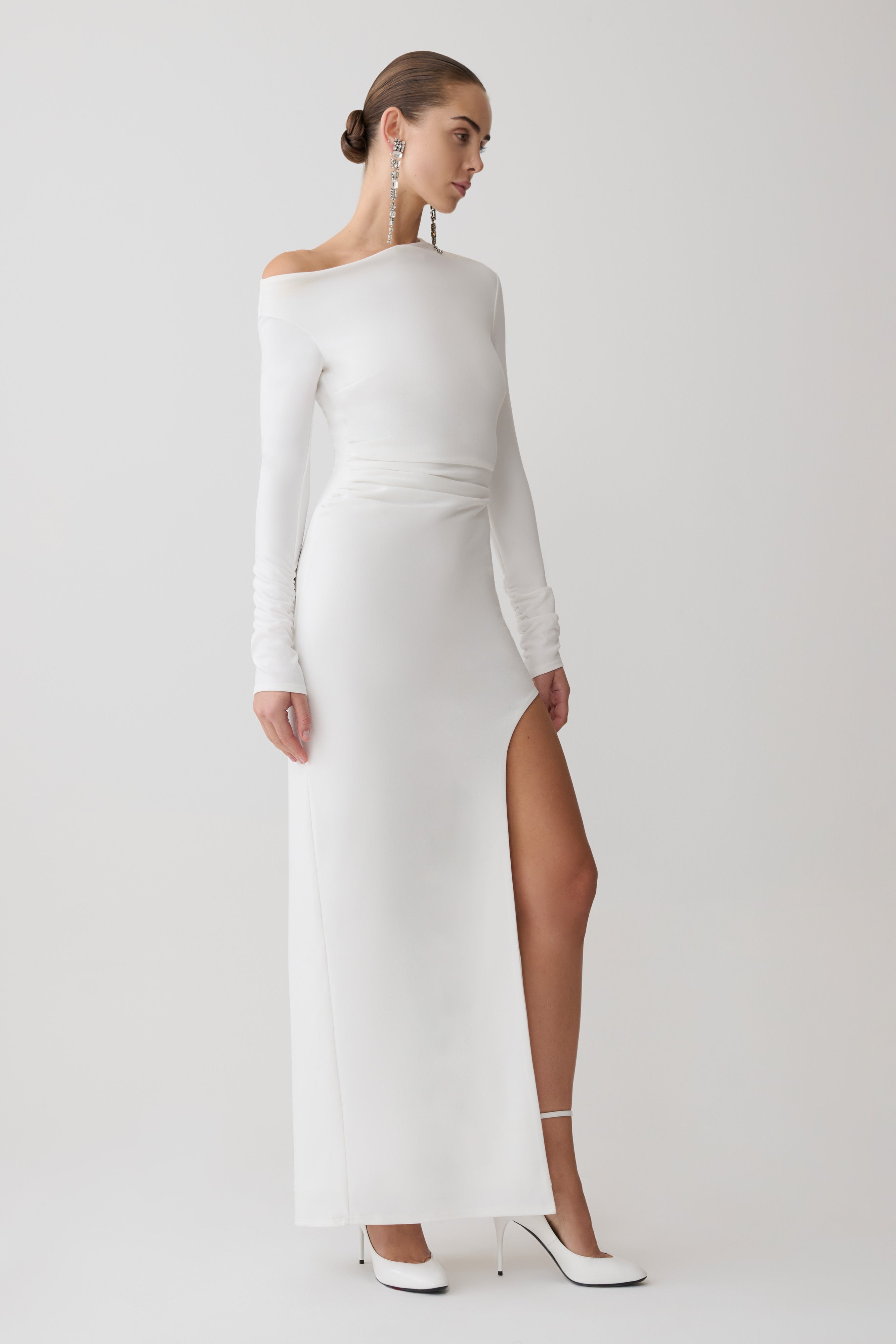 Thalyn Crepe Maxi Dress With Split - White