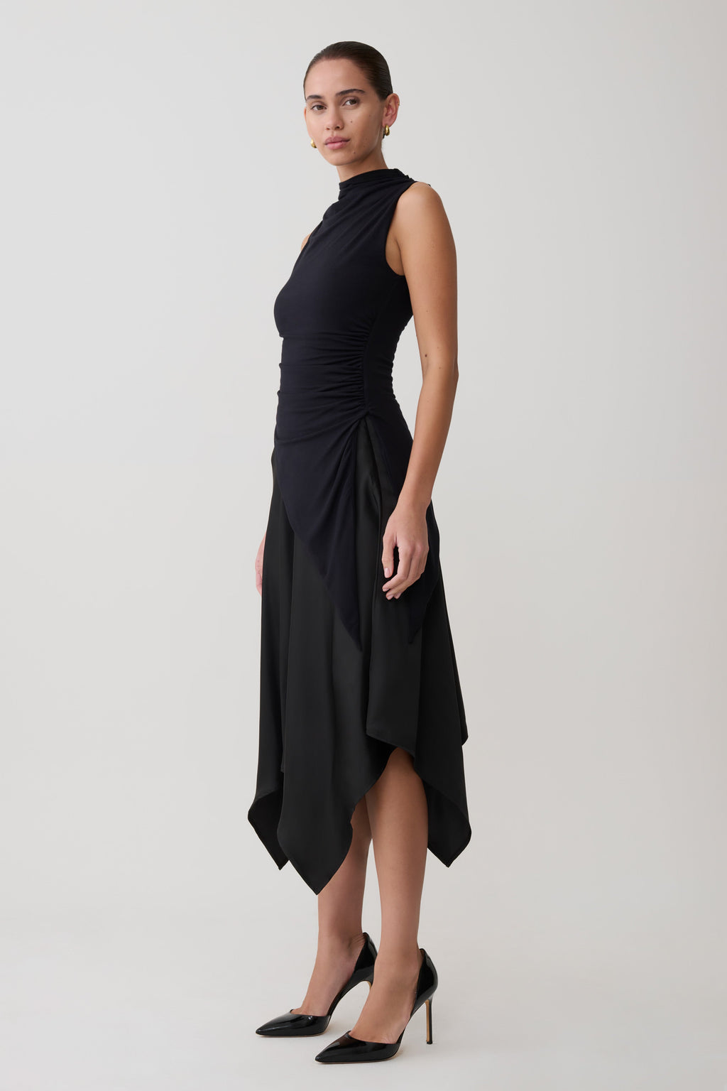 Suong High Neck Gathered Top - Black