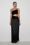 Athena One Shoulder Diamante Maxi Dress - Black