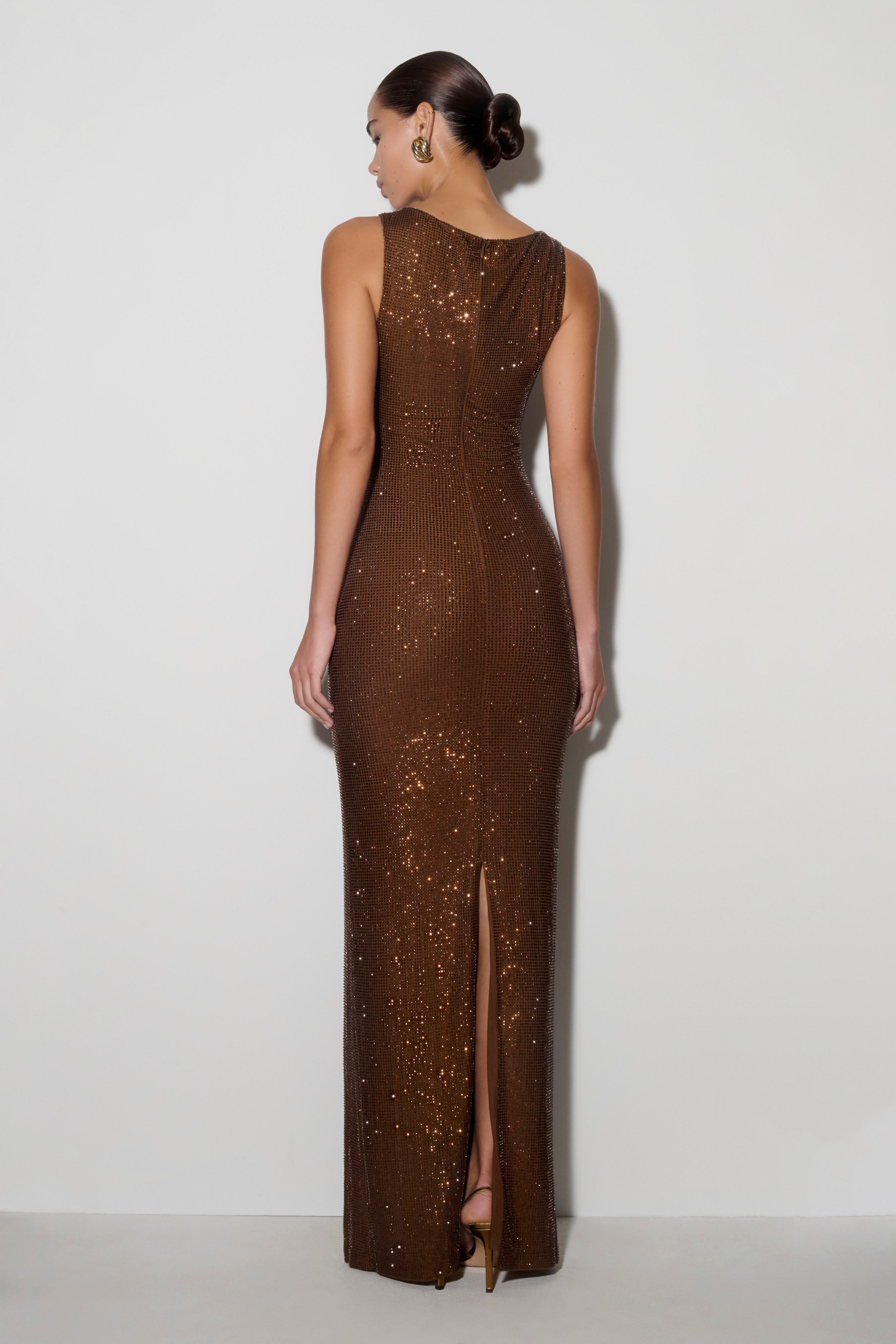 Magnolia Sleeveless Diamante Maxi Dress - Chocolate