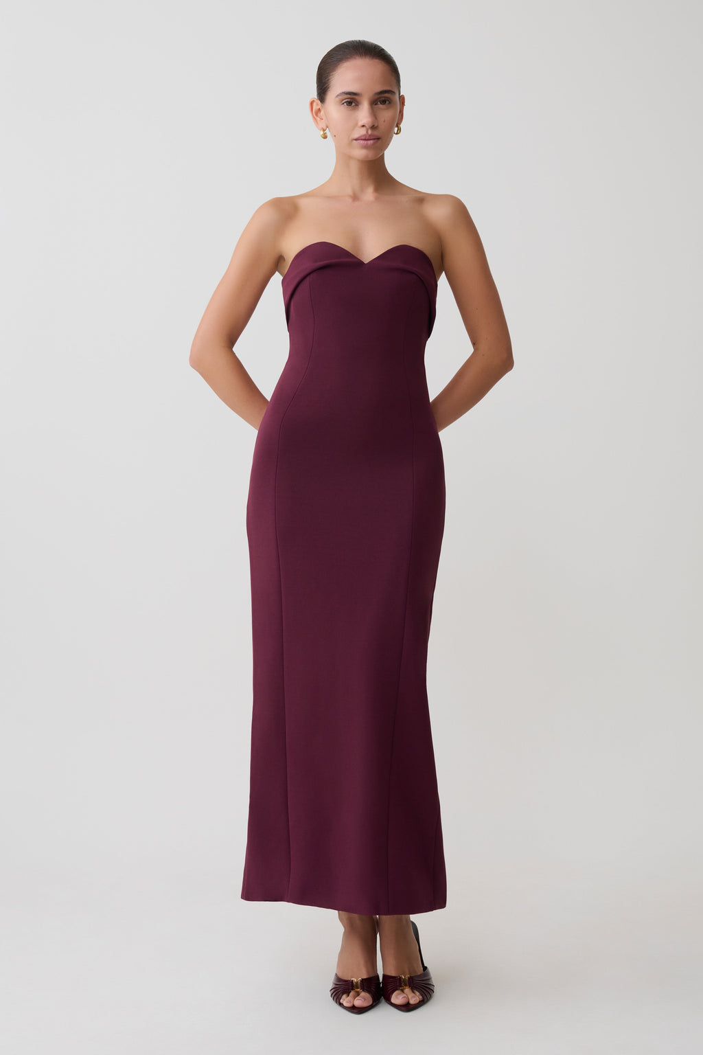 Cary Folded Strapless Crepe Midi Dress - Wine