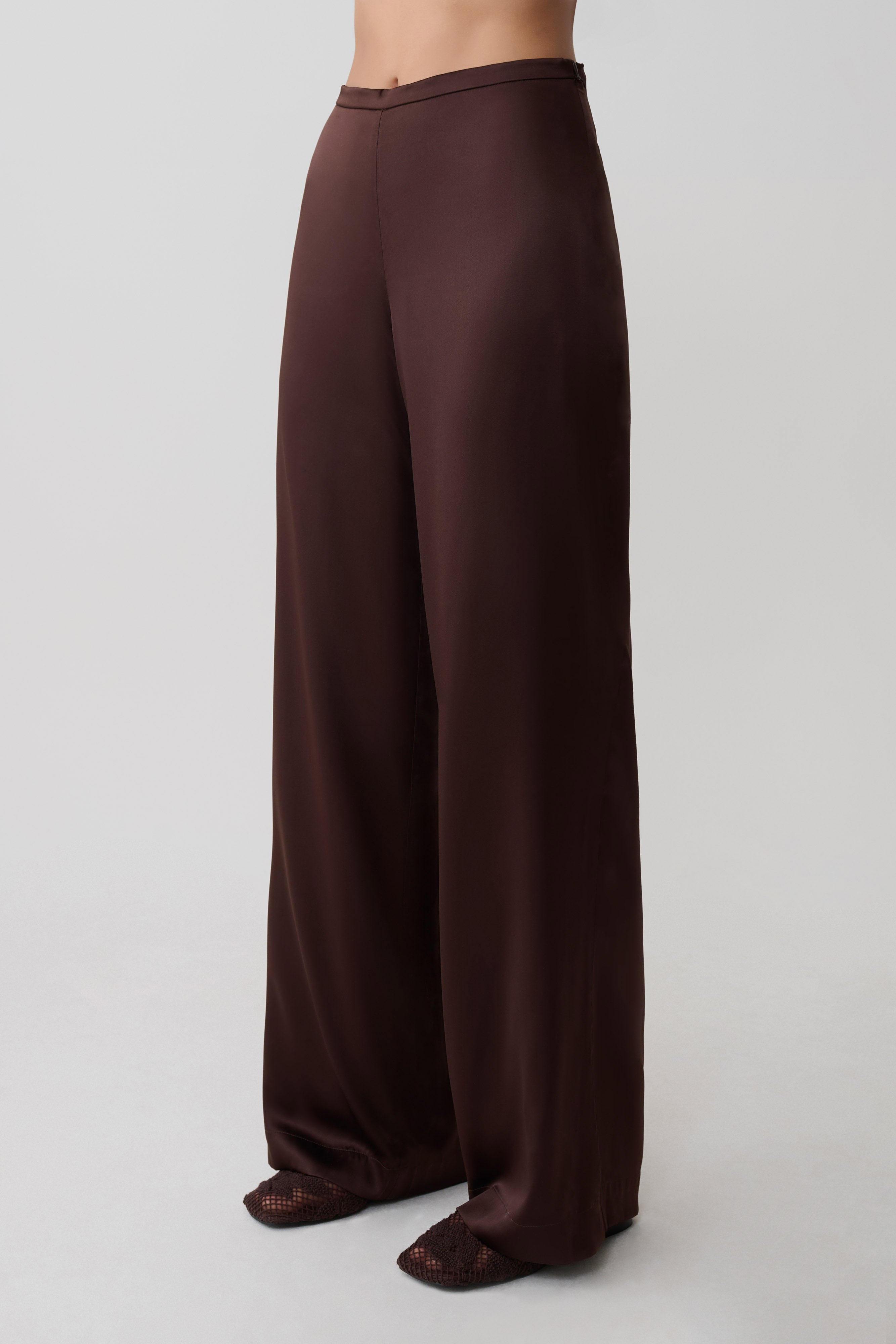 Kayla Silk Blend Straight Leg Pants - Dark Chocolate