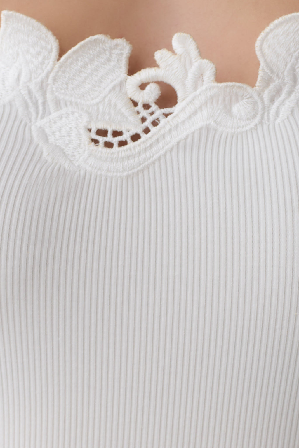 Vianna Broderie Ribbed Tank Top - Ivory