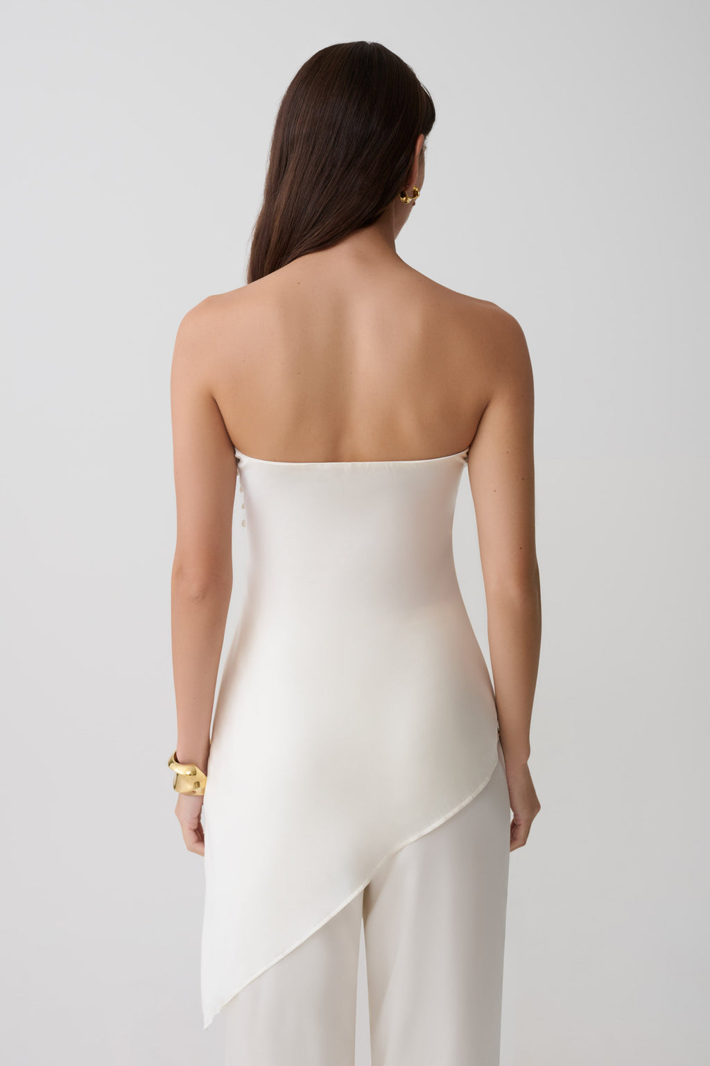 Kayla Silk Blend Strapless Asymmetric Top - Ivory