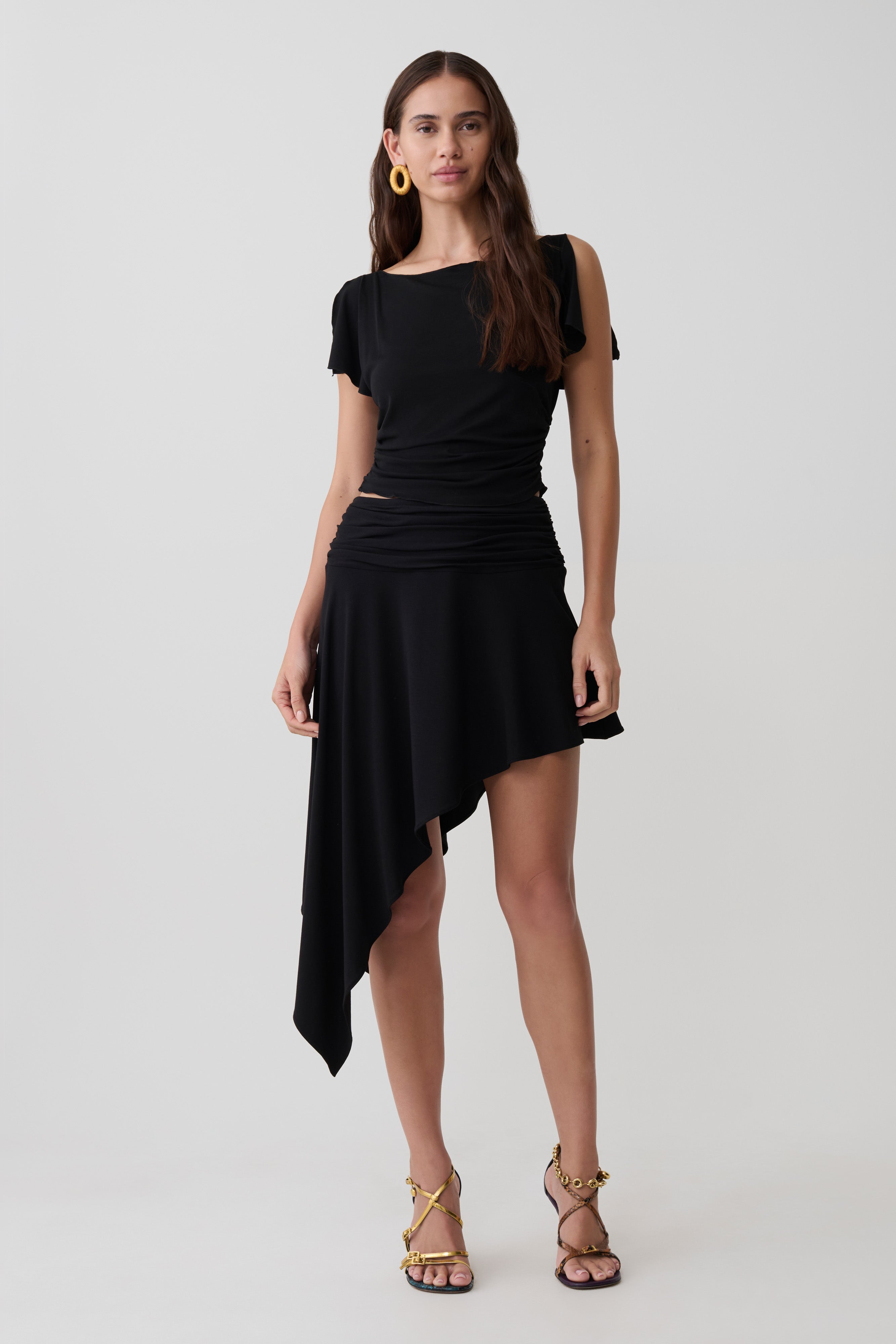 Talise Modal Flounce Short Sleeve Top - Black