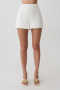 Melody Linen Short With Lace - White