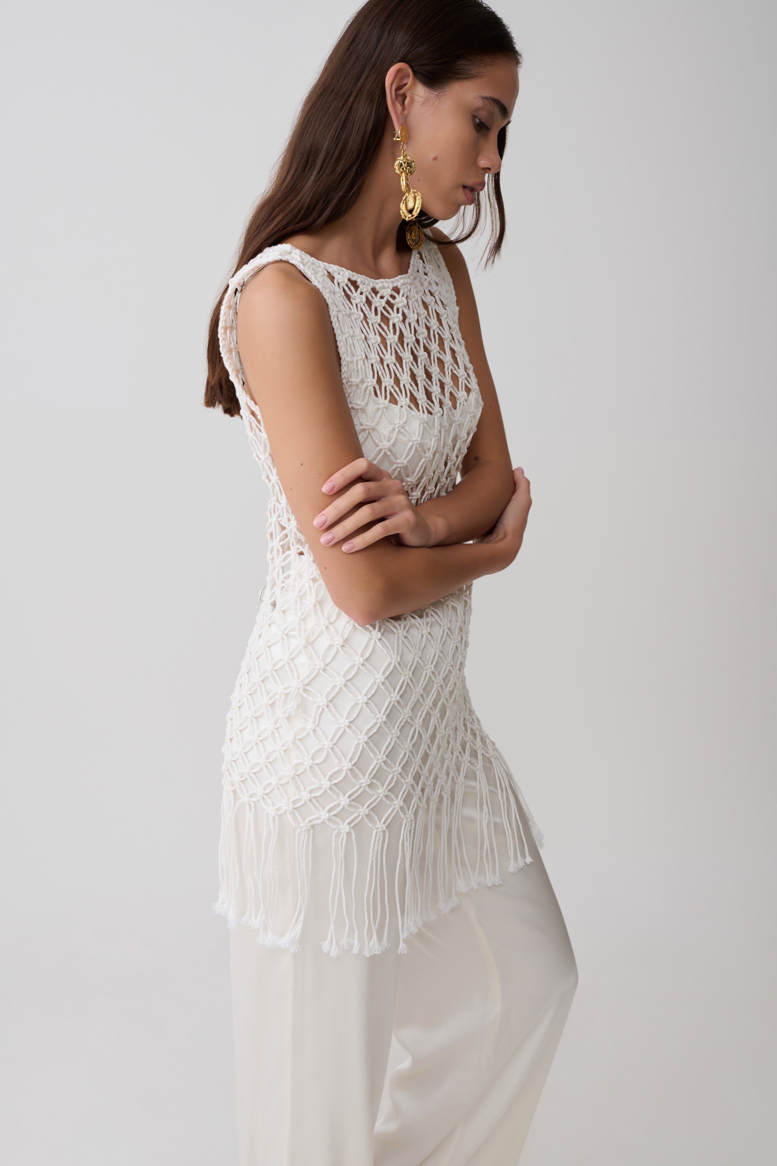Devlin Macrame Tassel Mini Dress - Ivory