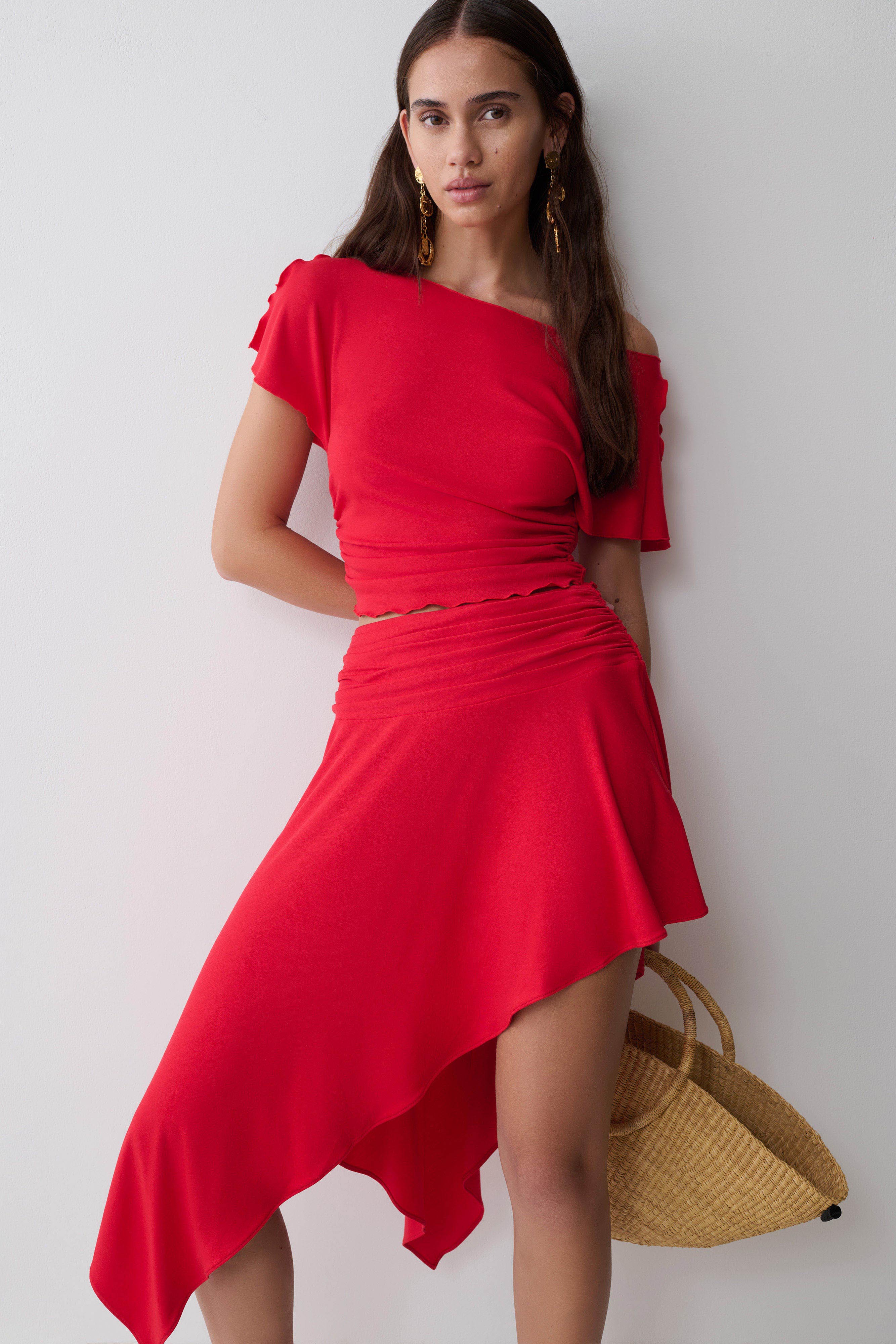 Talise Modal Hankie Midi Skirt - Red