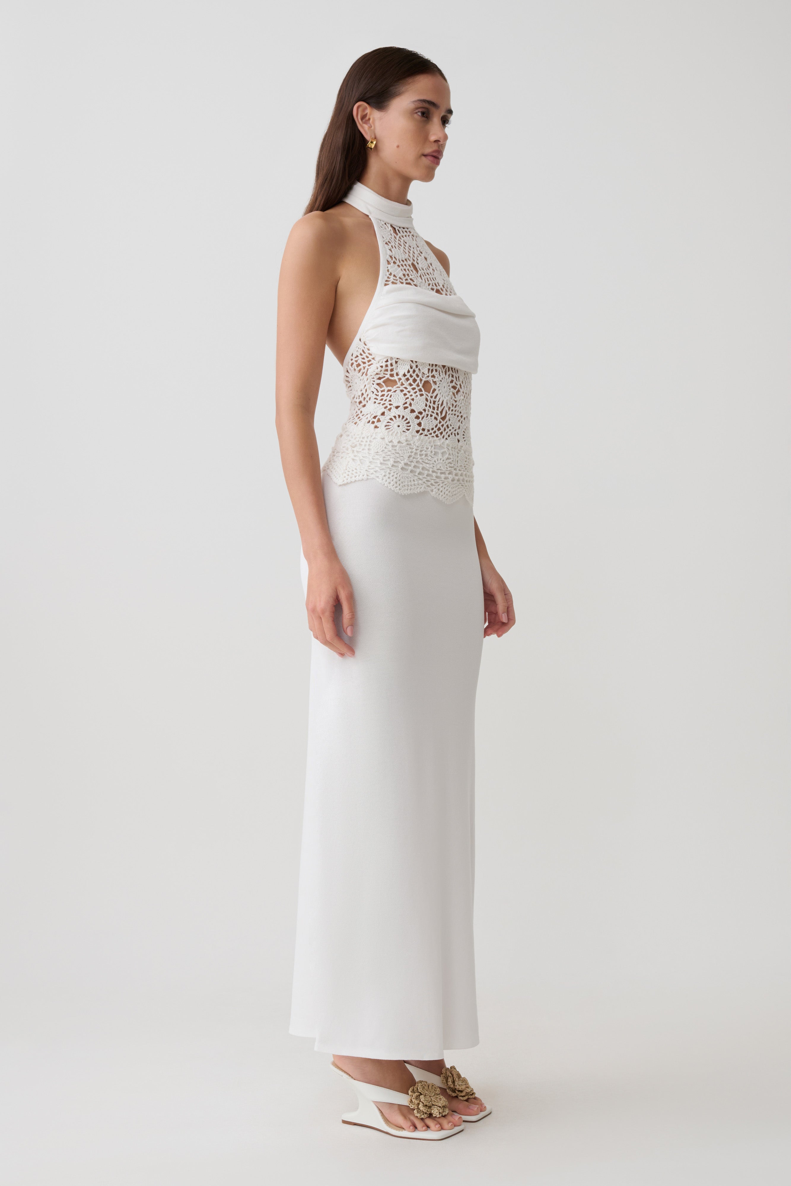 Tessie Knit & Crochet Maxi Dress - Ivory