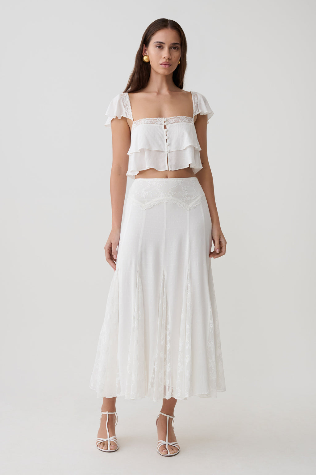 Skylar Lace Sleeveless Crop Top - White