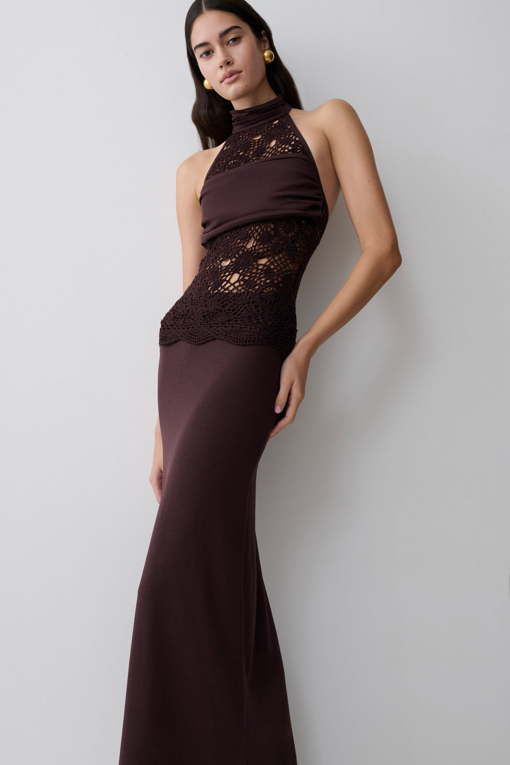 Tessie Knit & Crochet Maxi Dress - Dark Chocolate