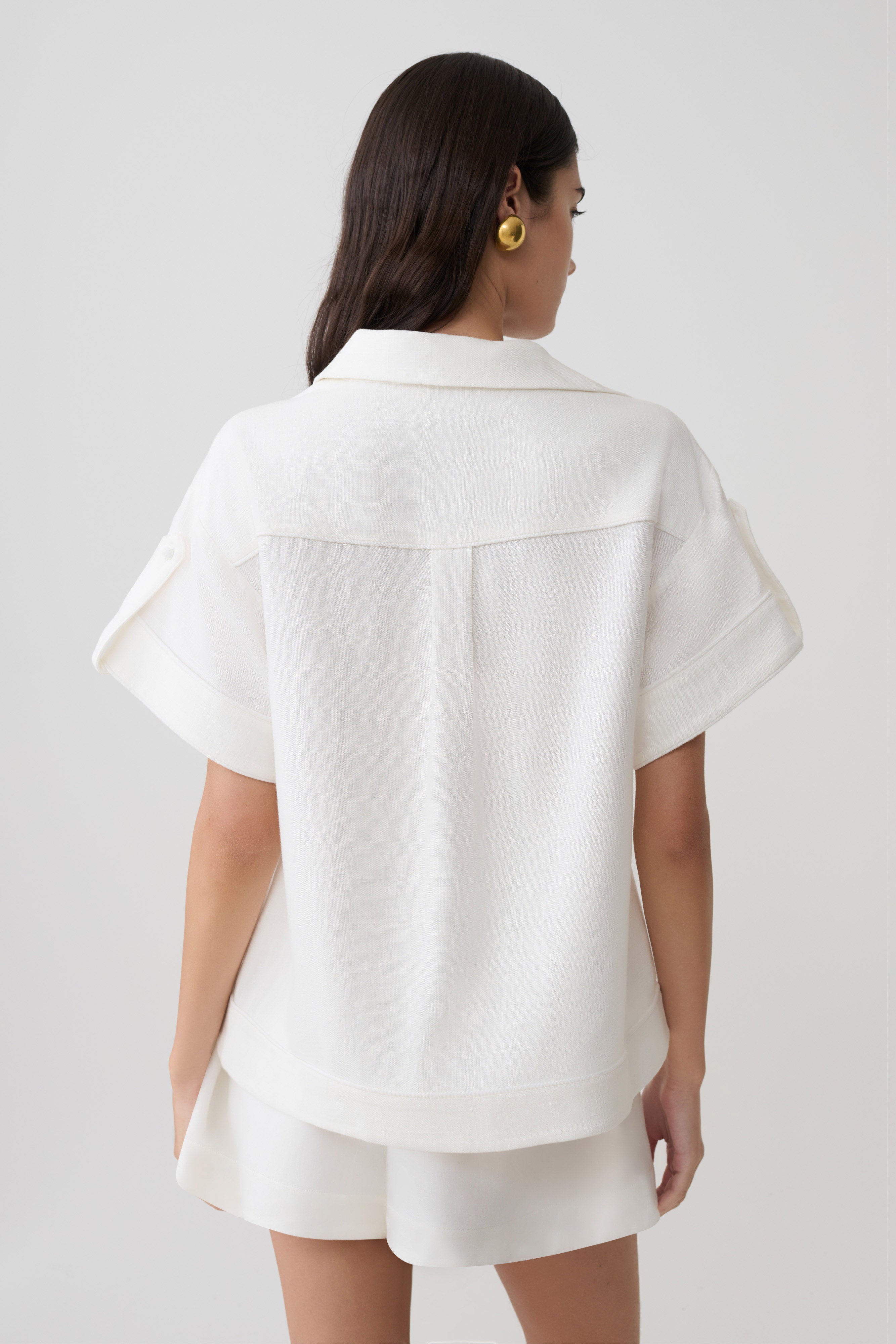 Selena Linen Short Sleeve Shirt - White