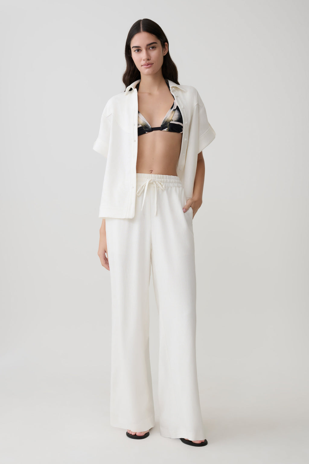 Selena Linen Straight Leg Pant - White
