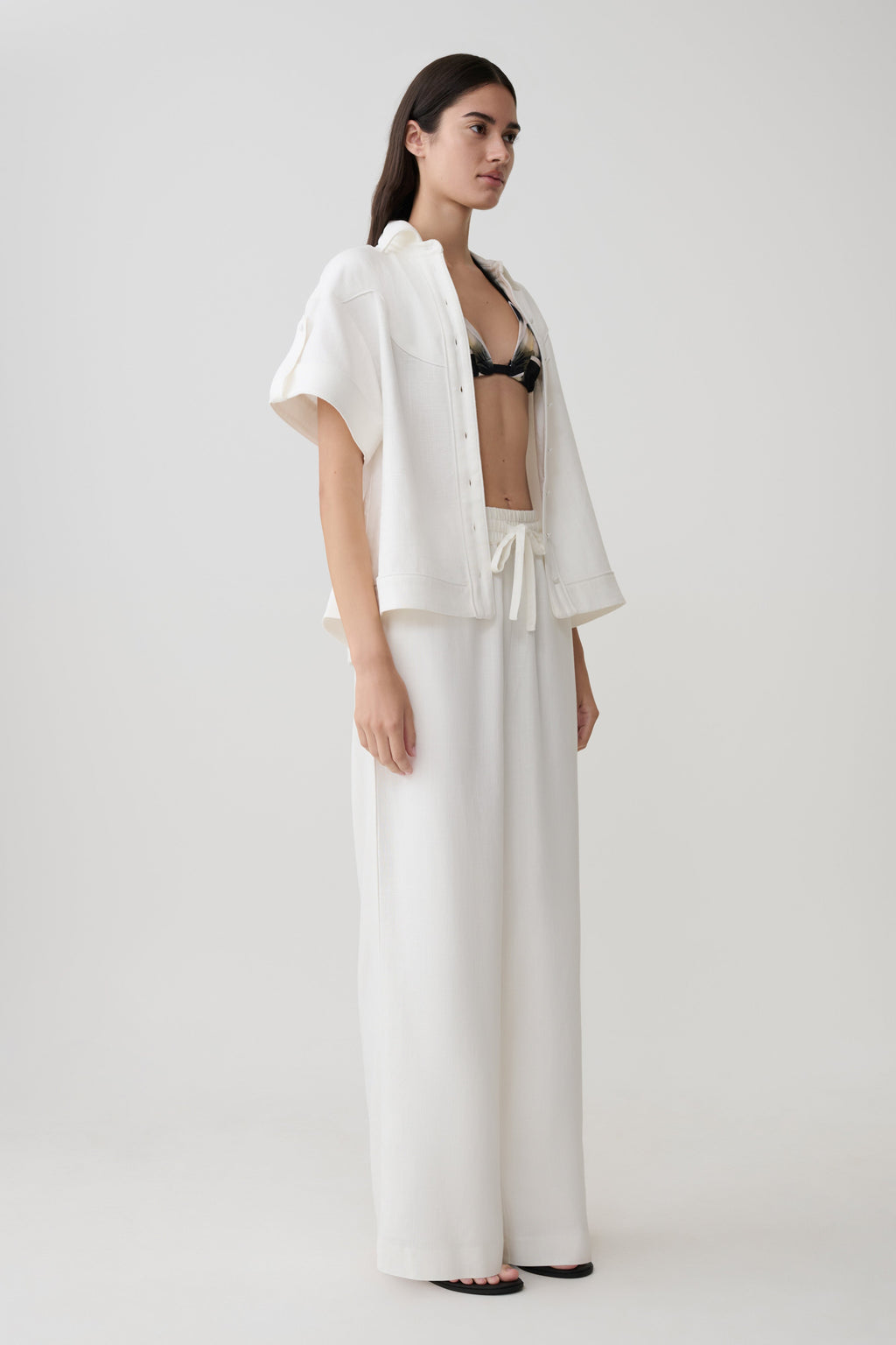 Selena Linen Straight Leg Pant - White