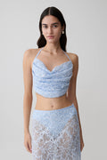 Kiara Pearl Beaded Cowl Crop Top - Powder Blue