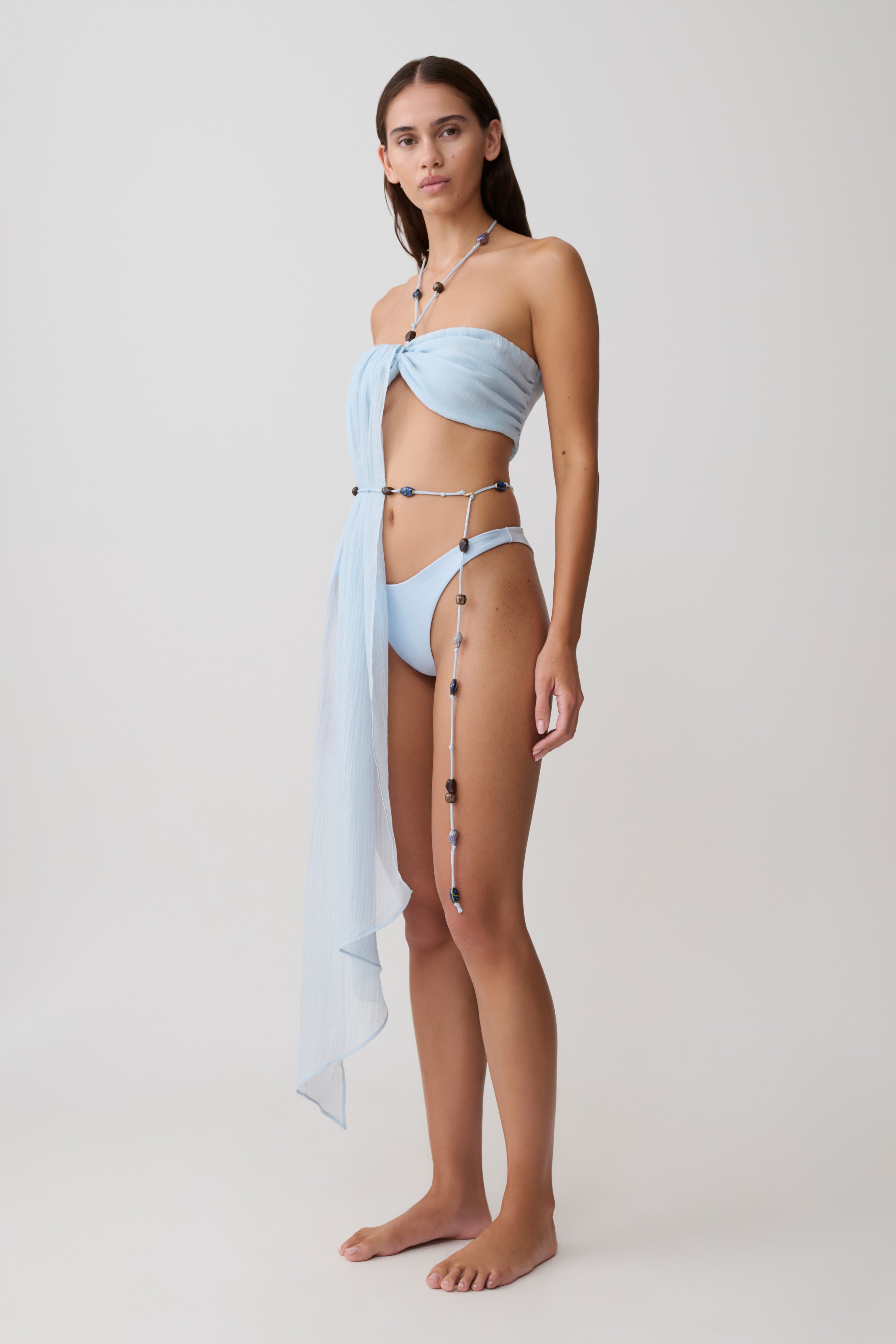 Kai Beaded Draped Scarf Top - Pale Blue