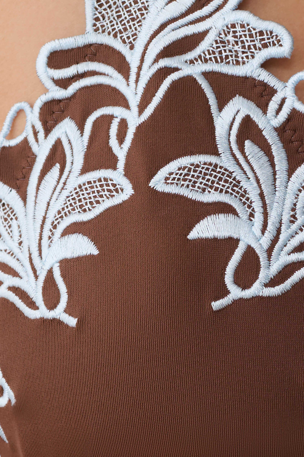 Bloom Embroidered Triangle Bikini Top - Chocolate With Pale Blue Embroidery