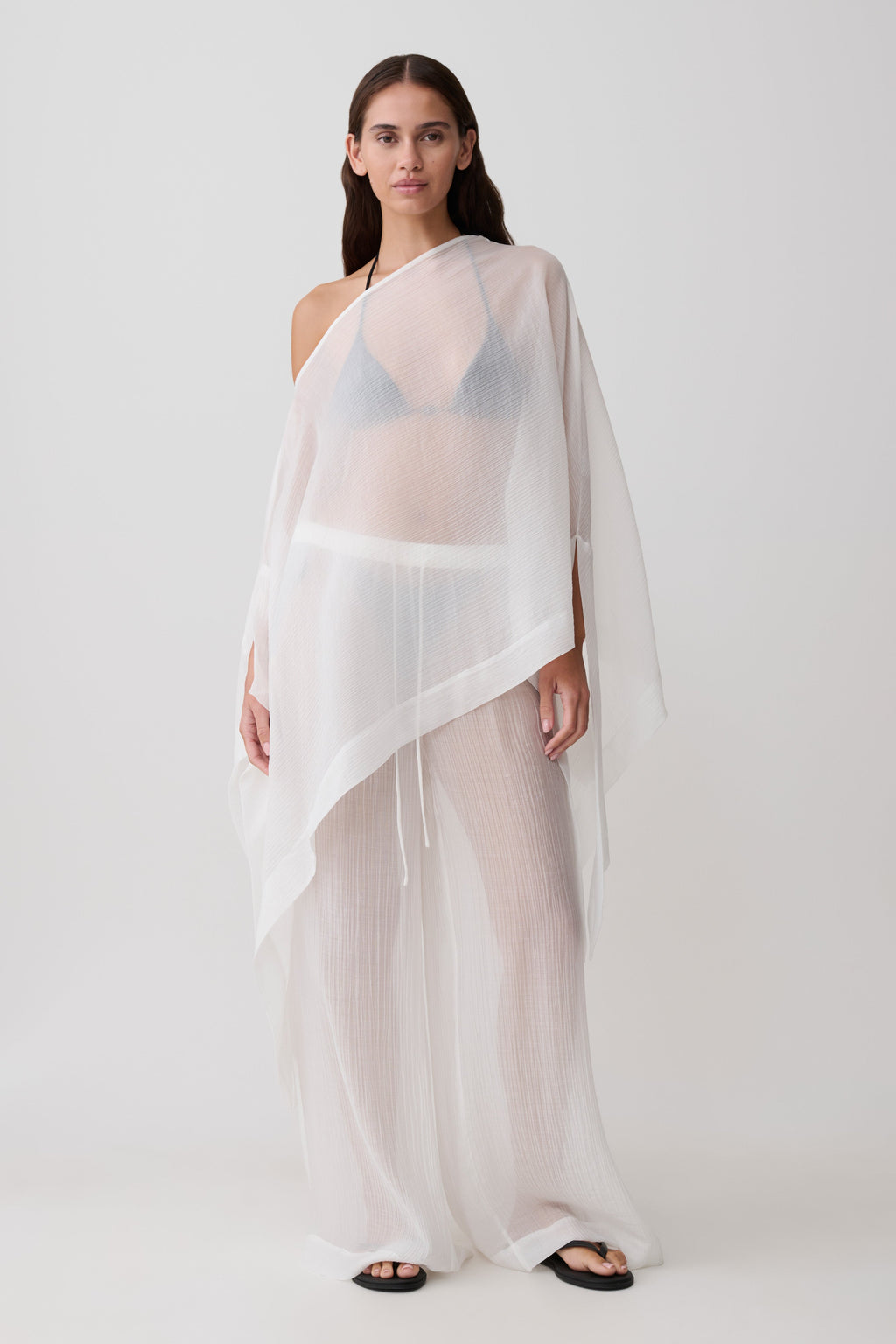Leilani Sheer Draped Asymmetric Top - Ivory