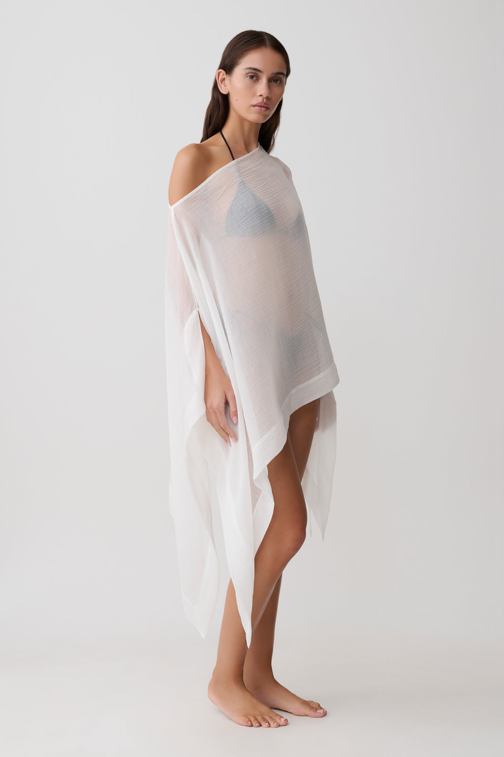 Leilani Sheer Draped Asymmetric Top - Ivory
