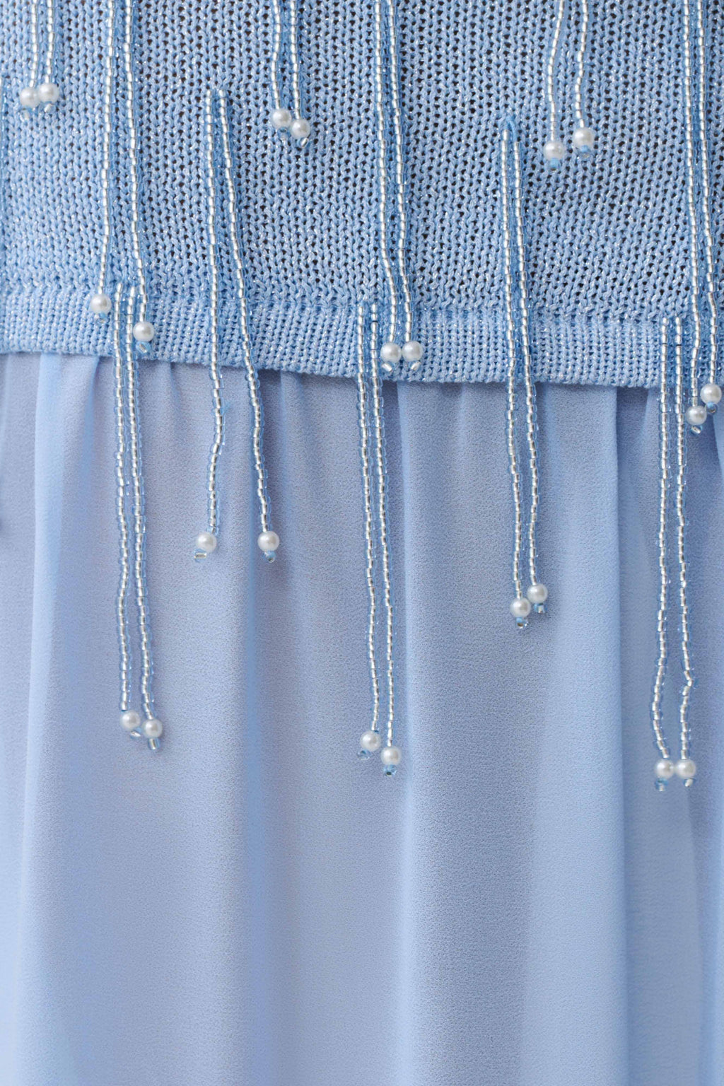 Belinda Beaded Knit & Chiffon Maxi Dress - Light Blue