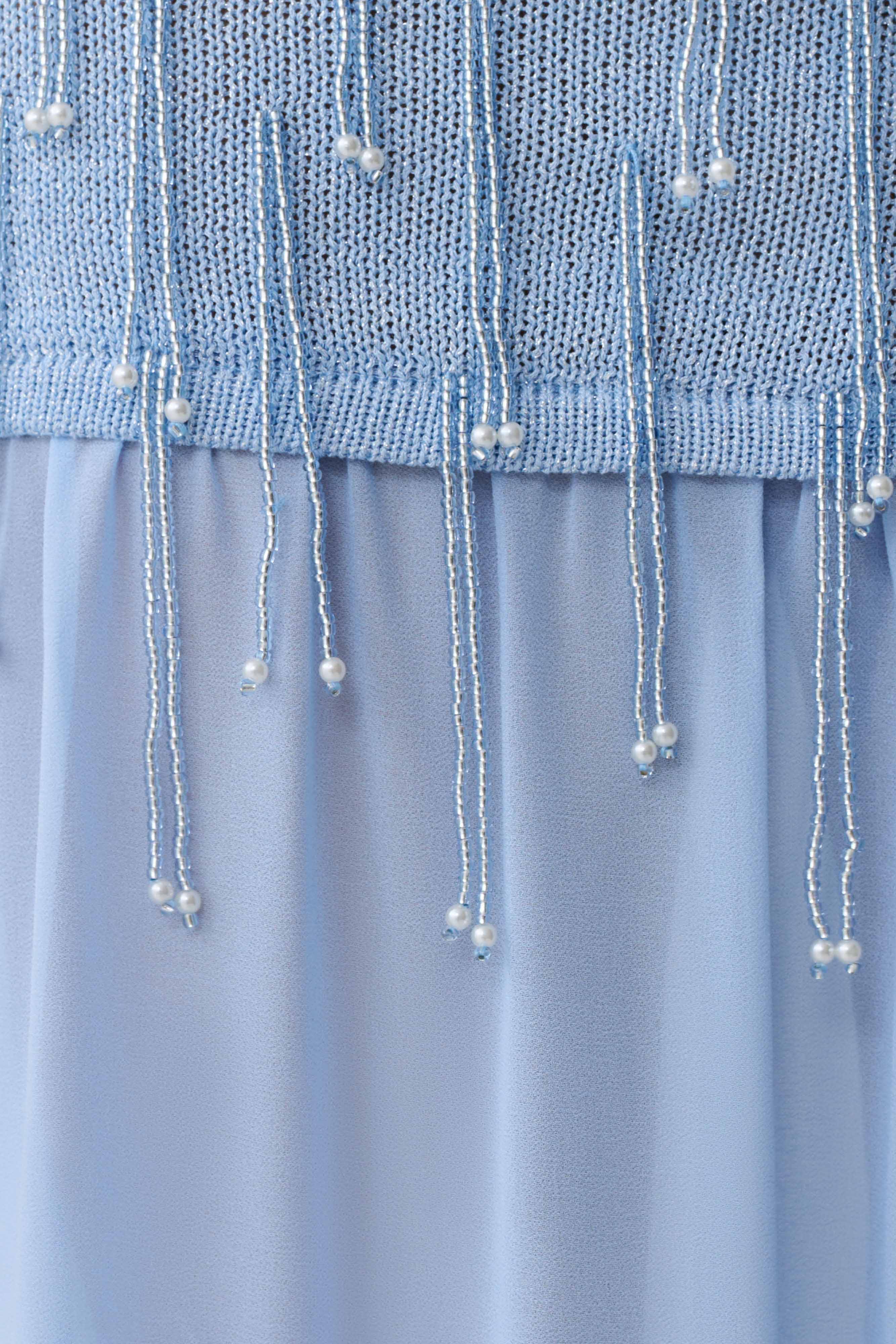 Belinda Beaded Knit & Chiffon Maxi Dress - Light Blue
