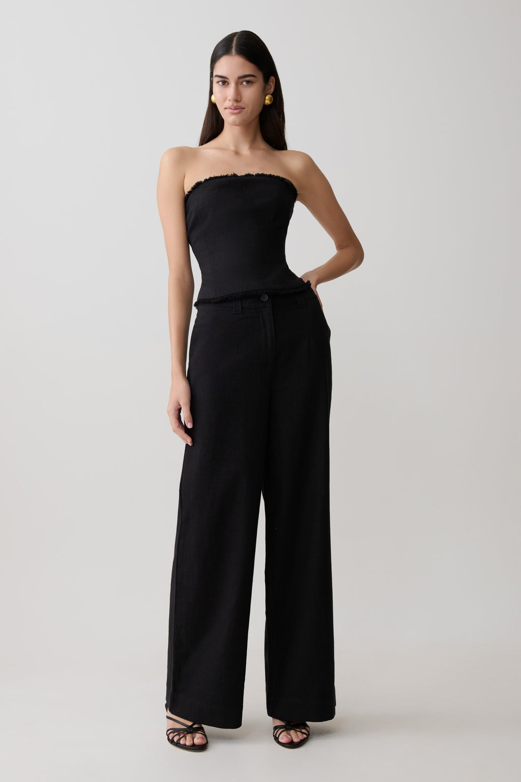 Brielle Straight Leg Linen Pant - Black